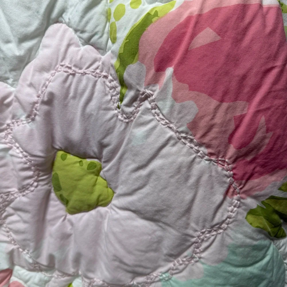 Cloud Island Target Baby Crib Quilt Mint Green Polka Dot Pink Pom Pom Trim 30x38